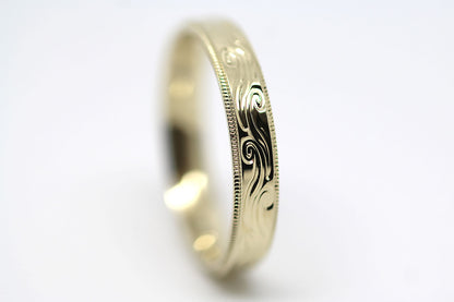 4mm Gold Wedding Band with Swirls Design for Men and Women | AT-6242