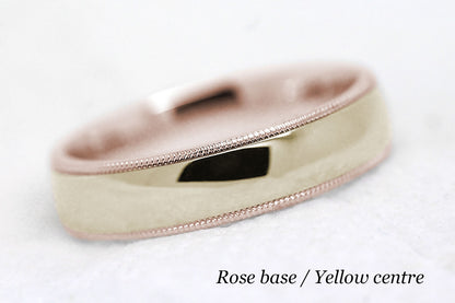 5mm Gold Plain Polished with Milgrain Wedding Band for Men and Women | AT-0026