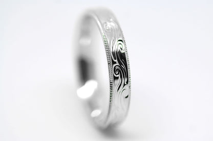 4mm 925 Sterling Silver Wedding Band with Swirls Design for Men and Women | AT-6242