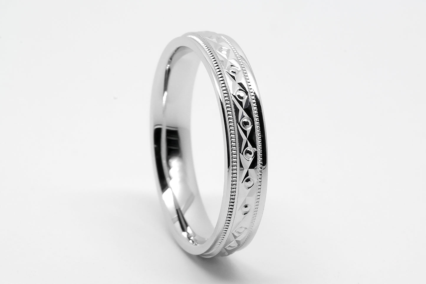 4mm 925 Silver Filigree Rhombus and Circles with Milgrain Wedding Band for Men and Women | T-0026