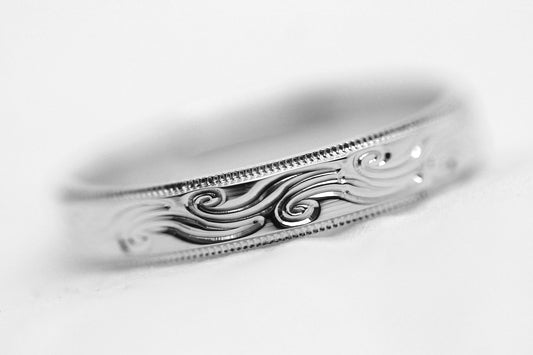 4mm 925 Sterling Silver Wedding Band with Swirls Design for Men and Women | AT-6242