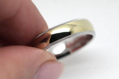 5mm Gold Plain Polished with Milgrain Wedding Band for Men and Women | AT-0026