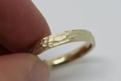 3mm Gold Hammered Wedding Band for Men and Women Low Dome Profile
