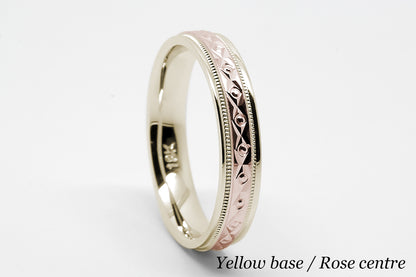 4mm Gold Filigree Rhombus and Circles with Milgrain Wedding Band for Women and Men | T-0026