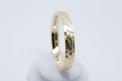 3mm Gold Hammered Wedding Band for Men and Women Low Dome Profile