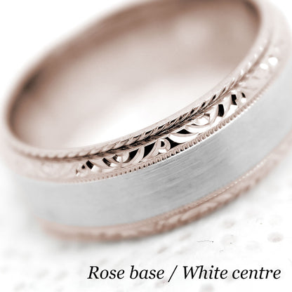 7mm Gold Classic Brushed Filigree Edge Wedding Band for Men and Women | AT-0028