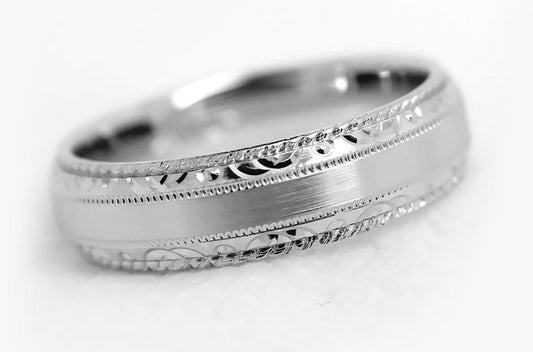 5mm 925 Silver Filigree Edge Design with Twisted Milgrain Wedding Band for Men and Women | AT-0028