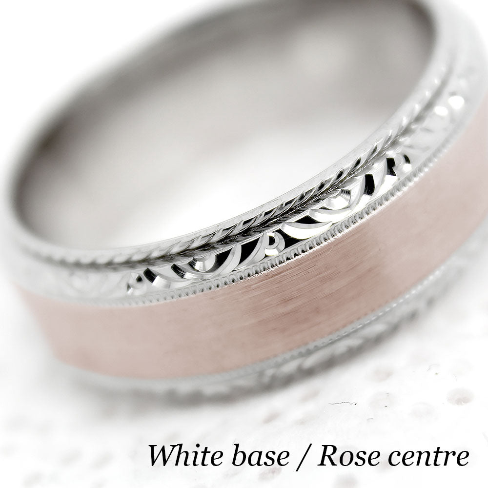 7mm Gold Classic Brushed Filigree Edge Wedding Band for Men and Women | AT-0028
