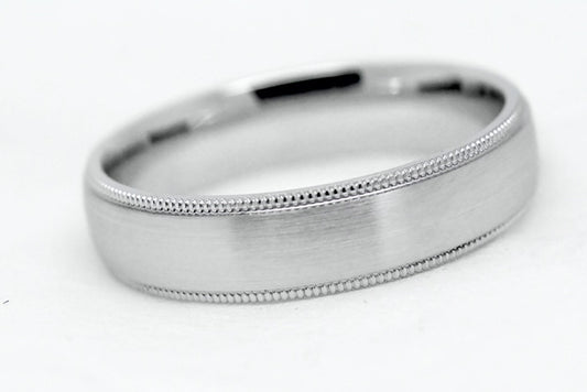 5mm 925 Silver Dome Brushed with Milgrain Edge Wedding Band for Men and Women | T-0029