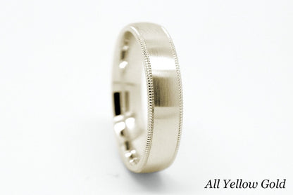 5mm Gold Dome Brushed with Milgrain Edge Wedding Band for Men and Women | T-0029