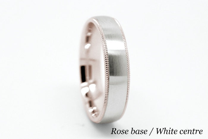 5mm Gold Dome Brushed with Milgrain Edge Wedding Band for Men and Women | T-0029