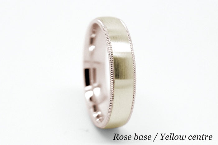 5mm Gold Dome Brushed with Milgrain Edge Wedding Band for Men and Women | T-0029
