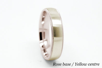 5mm Gold Dome Brushed with Milgrain Edge Wedding Band for Men and Women | T-0029