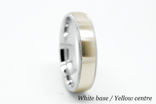 5mm Gold Dome Brushed with Milgrain Edge Wedding Band for Men and Women | T-0029