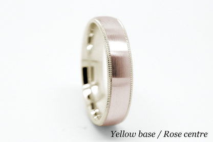 5mm Gold Dome Brushed with Milgrain Edge Wedding Band for Men and Women | T-0029