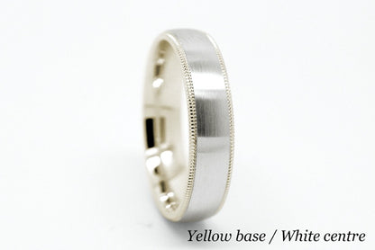 5mm Gold Dome Brushed with Milgrain Edge Wedding Band for Men and Women | T-0029