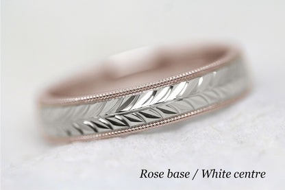 5mm Gold Leafy Floral Design with Milgrain Wedding Band for Men and Women | AT-0032