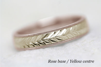 5mm Gold Leafy Floral Design with Milgrain Wedding Band for Men and Women | AT-0032