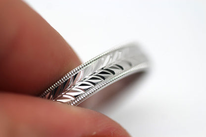 5mm Gold Leafy Floral Design with Milgrain Wedding Band for Men and Women | AT-0032