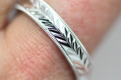 5mm 925 Silver Leafy Floral Design with Milgrain Wedding Band for Men and Women | AT-0032