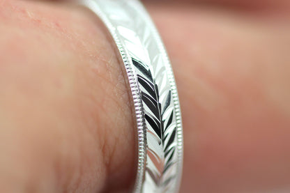 5mm Gold Leafy Floral Design with Milgrain Wedding Band for Men and Women | AT-0032