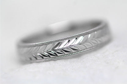 5mm 925 Silver Leafy Floral Design with Milgrain Wedding Band for Men and Women | AT-0032