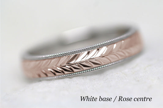 5mm Gold Leafy Floral Design with Milgrain Wedding Band for Men and Women | AT-0032