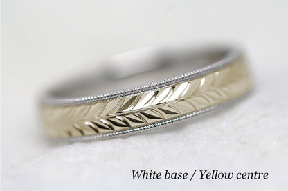 5mm Gold Leafy Floral Design with Milgrain Wedding Band for Men and Women | AT-0032