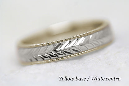 5mm Gold Leafy Floral Design with Milgrain Wedding Band for Men and Women | AT-0032