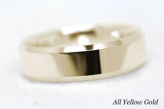 6mm Gold Beveled Polished Wedding Band for Men and Women | T-0035
