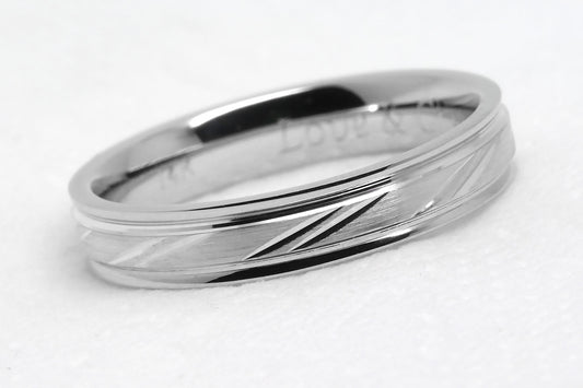 4mm 925 Sterling Silver Wedding Band with Diagonal Design for Men and Women | AT-4127