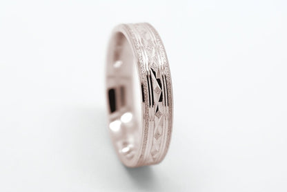 5mm Gold Filigree Rhombuses Design Flat Wedding Band for Men and Women | T-5001