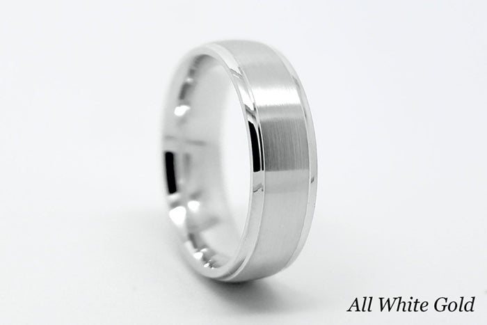 One Tone white gold ring with classic brushed finish and polished edges