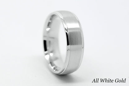 One Tone white gold ring with classic brushed finish and polished edges