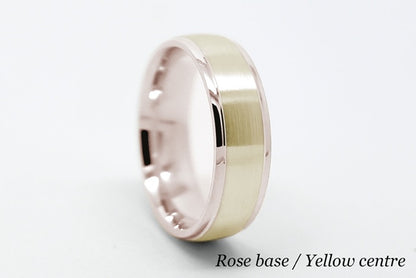 Rose gold wedding ring with yellow center, crafted for style and durability, ideal for weddings and special occasions.