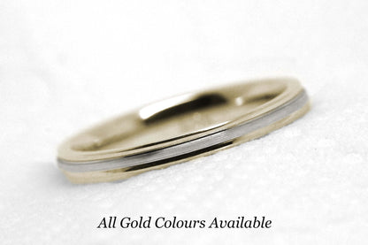 2mm Two Tone Gold Women's Wedding Band 10K 14K 18K | 2mm Solid Gold Wedding Band for Women. Classic Satin finish with Polished edges gives this gold ring an elegant and classic look.