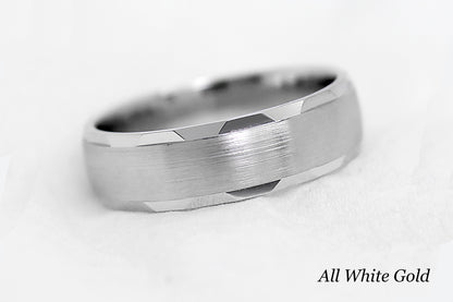 6mm Gold Faceted Stepped Brushed Wedding Band for Men and Women | 6170