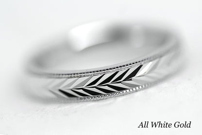 3mm Solid Gold Wedding Band for Women Wheat design Faceted | AT-6262