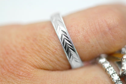 3mm 925 Sterling Silver  Wedding Band for Women with Wheat Design Faceted | AT-6262