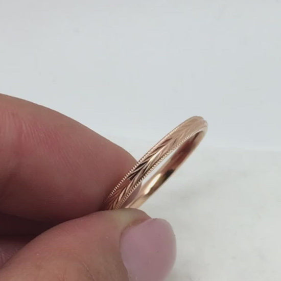 Two tone Gold Women's Wedding Ring Wheat design Faceted Ring | Elegant and classic 2 mm solid two tone 10k 14k 18k gold ring with nature inspired wheat design and milgrain edge.Stack it with other rings or wear it alone.