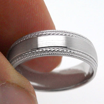 6mm 925 Silver Brushed Wedding Band for Men and Women with Double Milgrain | AT-6537