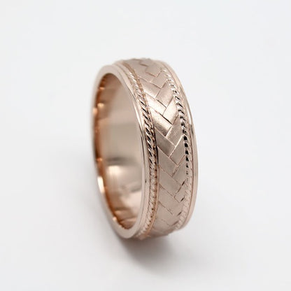 6mm Gold Braided Wedding Band for Men and Women with Twisted Milgrain | AT-6672