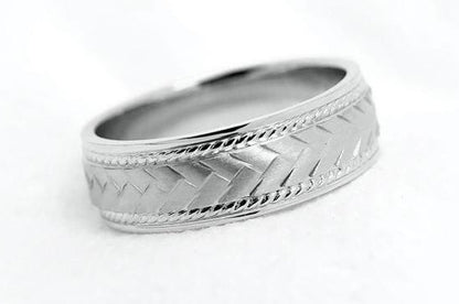 6mm 925 Silver Braided Flat Wedding Band for Men and Women with Milgrain | 6672