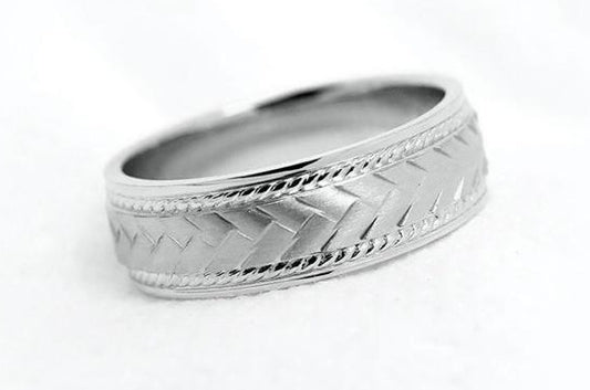 6mm 925 Silver Braided Flat Wedding Band for Men and Women with Milgrain | 6672