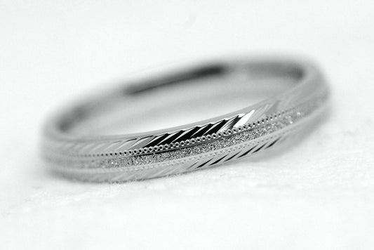 3mm Wedding Band with Filigree Edge for Women and Men in 925 Sterling Silver | T-6673