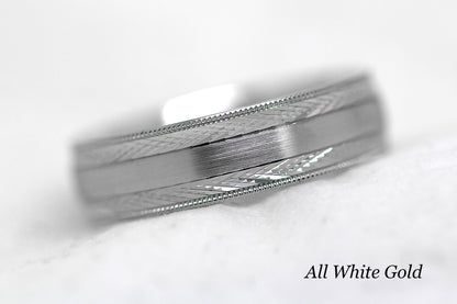 6mm Gold Brushed with Filigree Edge Wedding Band for Men and Women | 6680
