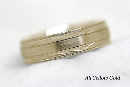 6mm Gold Brushed with Filigree Edge Wedding Band for Men and Women | 6680