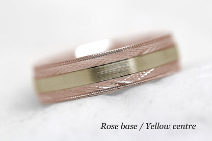 6mm Gold Brushed with Filigree Edge Wedding Band for Men and Women | 6680