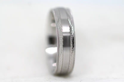 6mm 925 Silver Brushed with Filigree Edge Wedding Band for Men and Women | 6680