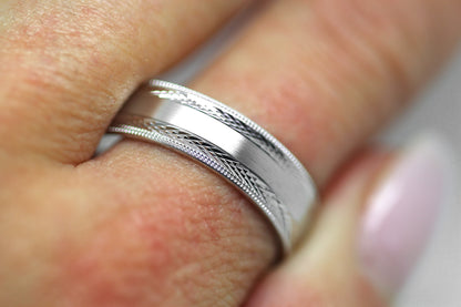6mm 925 Silver Brushed with Filigree Edge Wedding Band for Men and Women | 6680